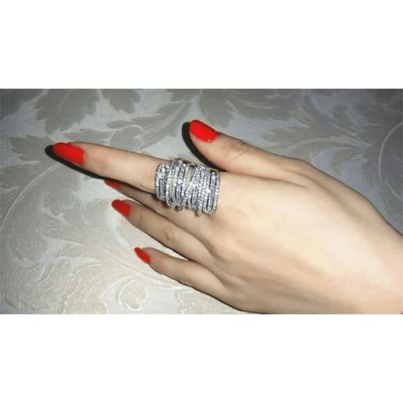 6.4 CT Sterling Silver Baguette Round Diamond Wedding Engagement Ring - Size 7 - Picture 9 of 11